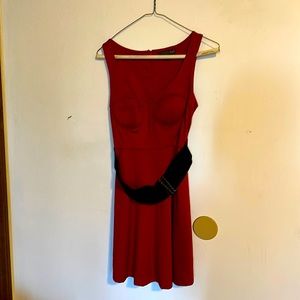 Forever 21 red dress with black belt, Size S